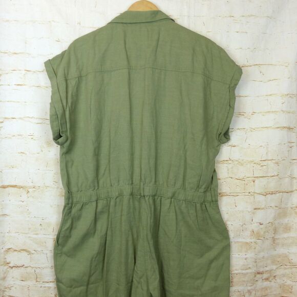Abercrombie & Fitch Jumpsuit Womens XLT Army Green Short Sleeves Utility Boho - Picture 9 of 11